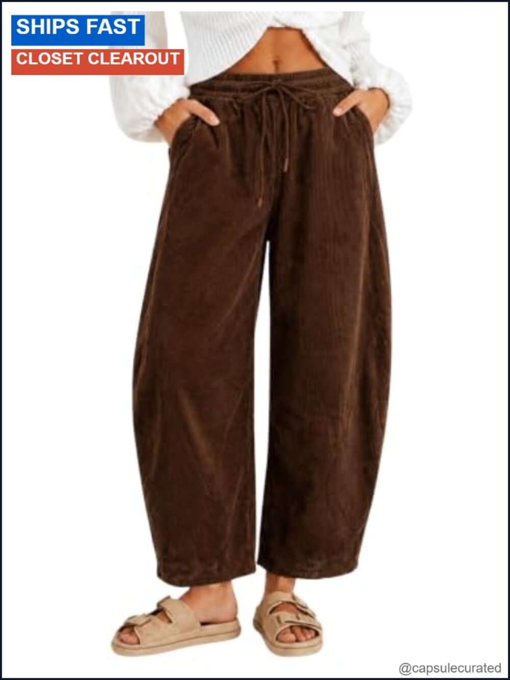 Corduroy Barrel Pants Elastic Waist Baggy Sweatpants Wide Leg Loose